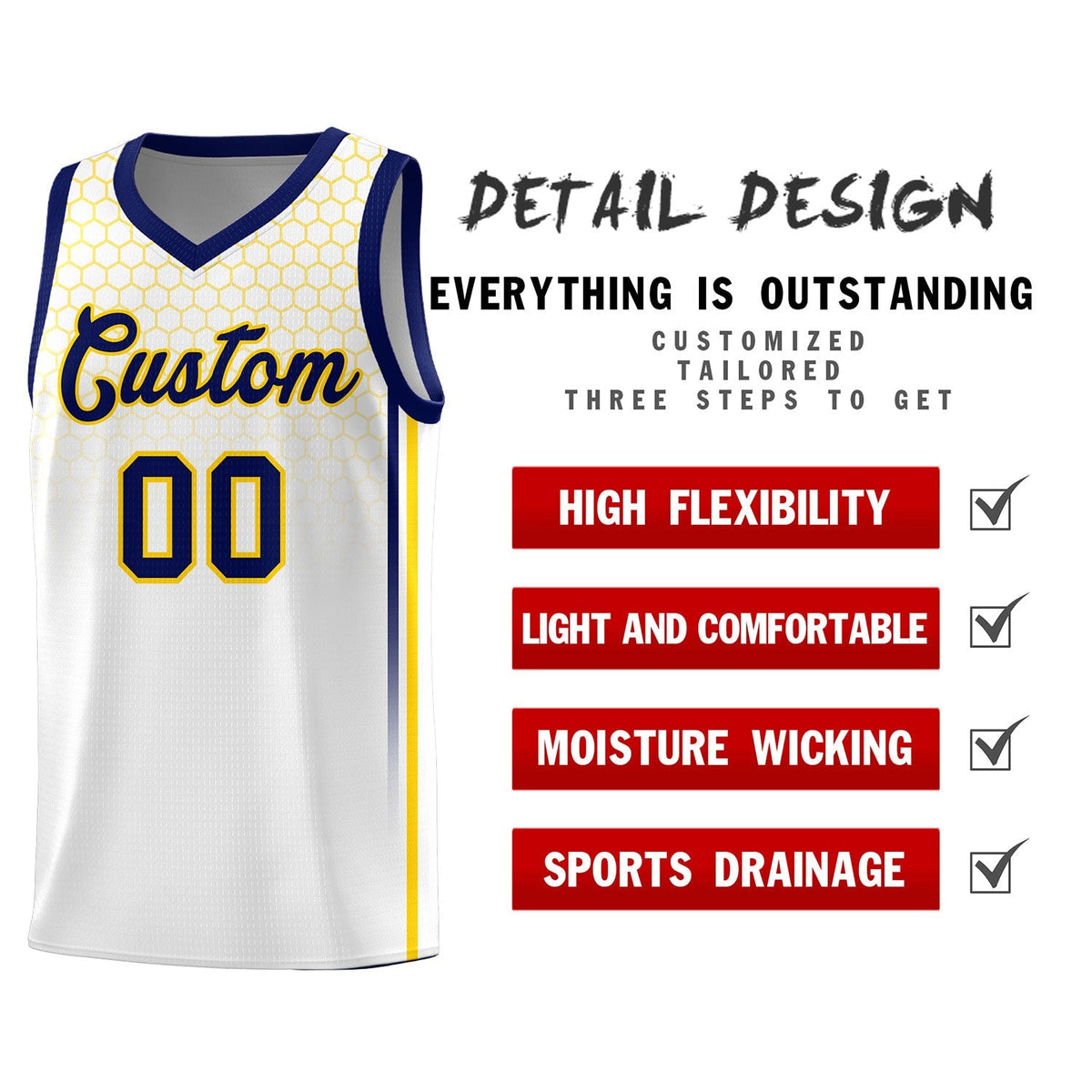 Custom White Personalized Honeycomb Pattern Sports Uniform Basketball Jersey Limited