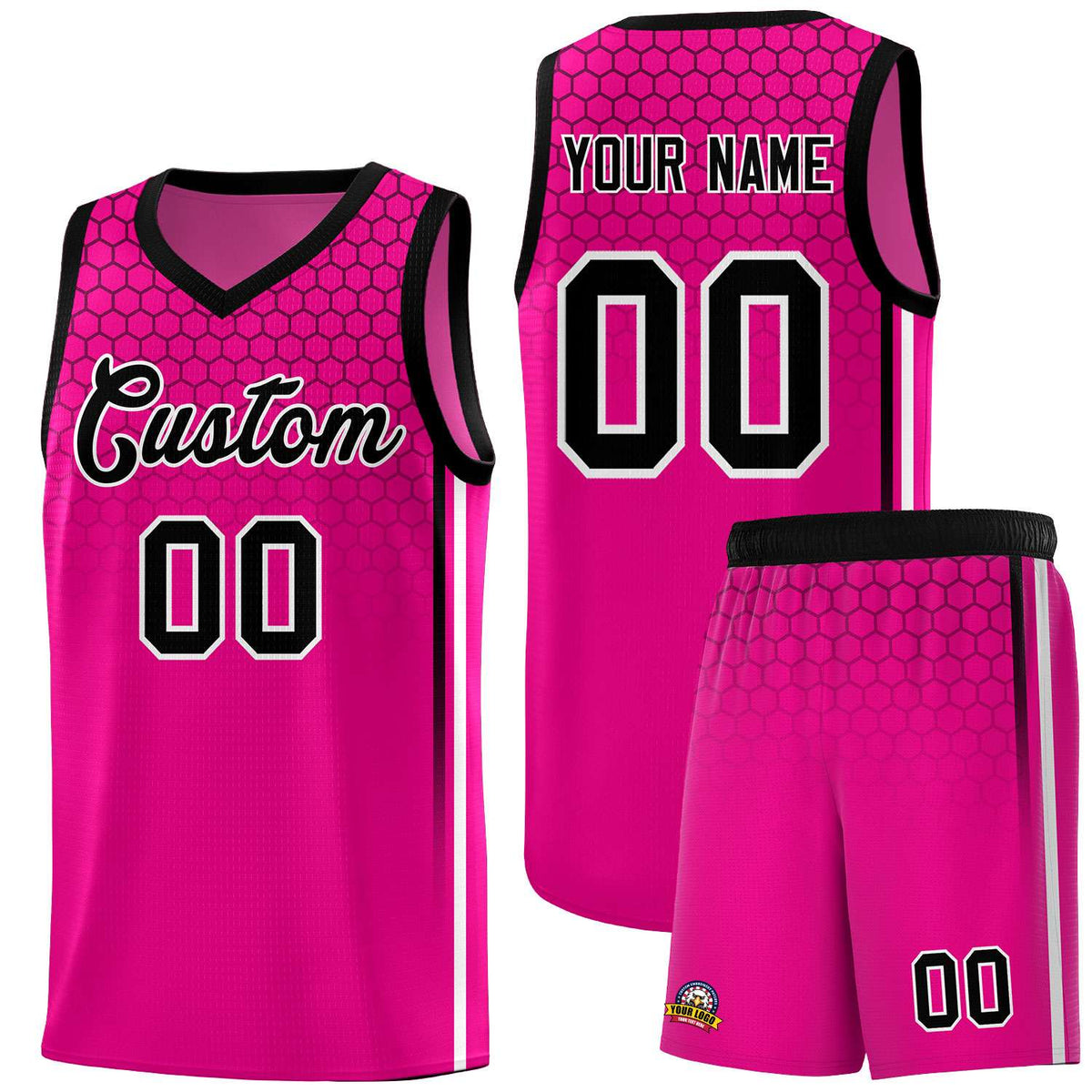 Custom Pink Personalized Honeycomb Pattern Sports Uniform Basketball Jersey