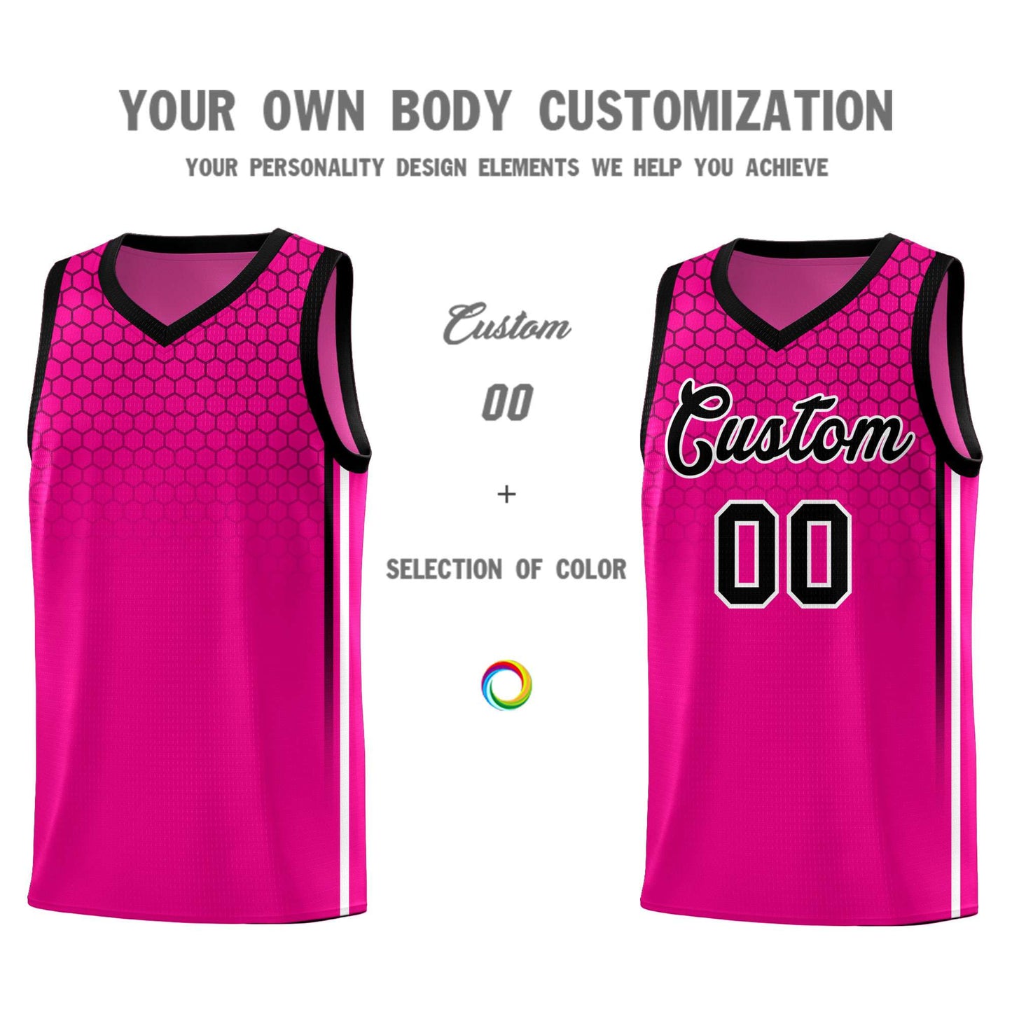 Custom Pink Personalized Honeycomb Pattern Sports Uniform Basketball Jersey Limited