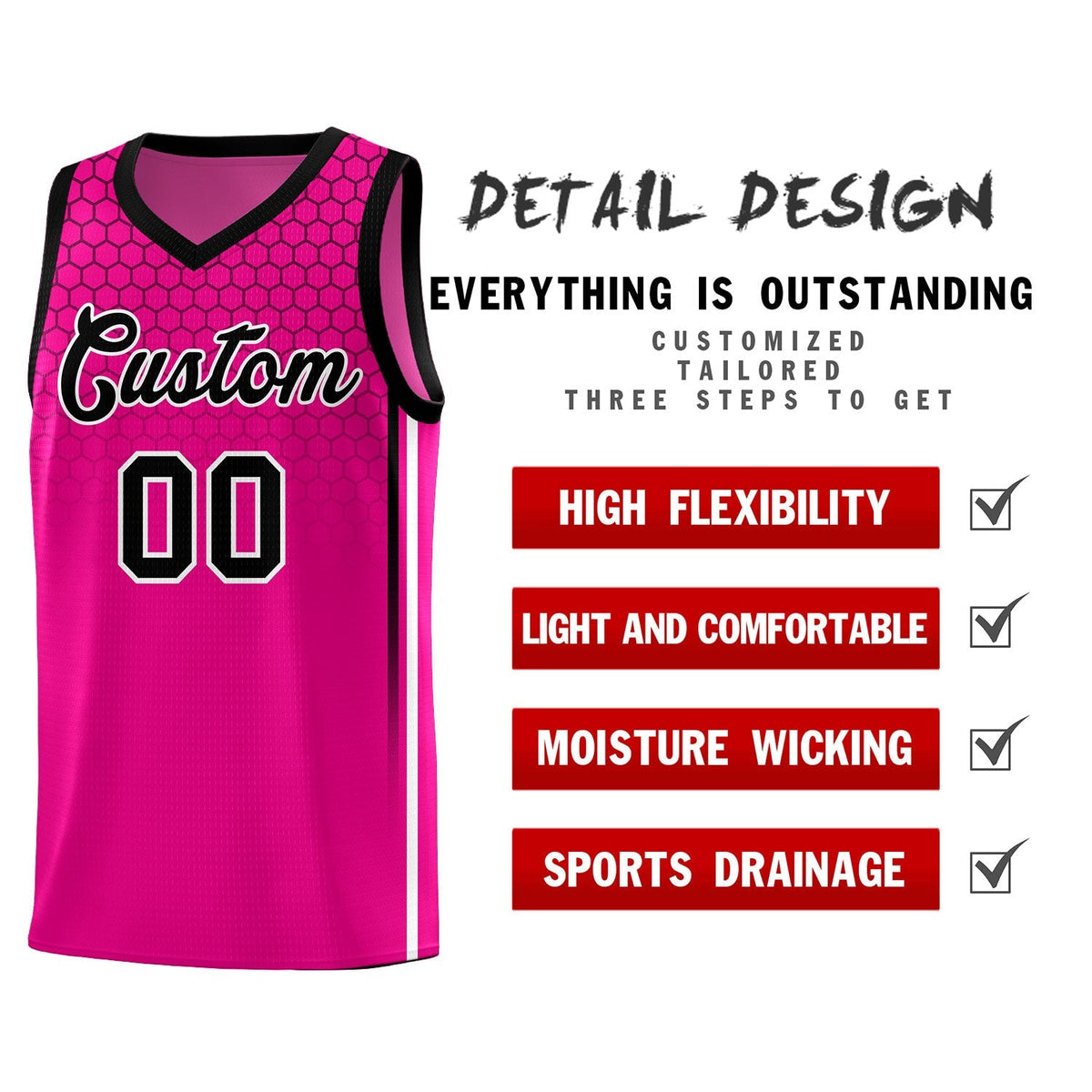 Custom Pink Personalized Honeycomb Pattern Sports Uniform Basketball Jersey Limited