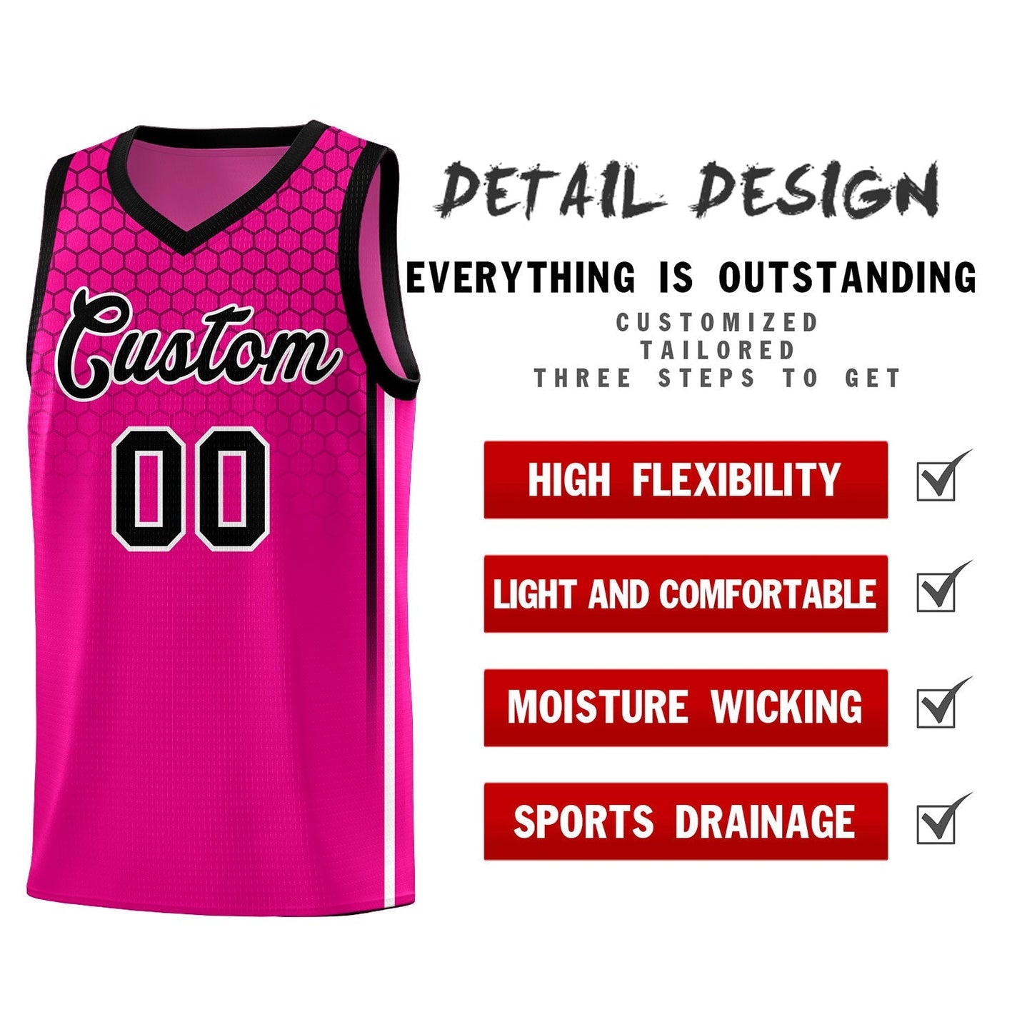 Custom Pink Personalized Honeycomb Pattern Sports Uniform Basketball Jersey Limited