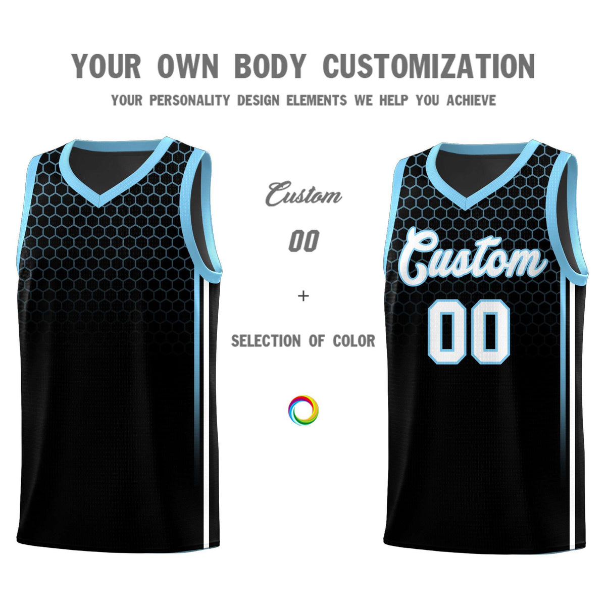Custom Black Personalized Honeycomb Pattern Sports Uniform Basketball Jersey Limited