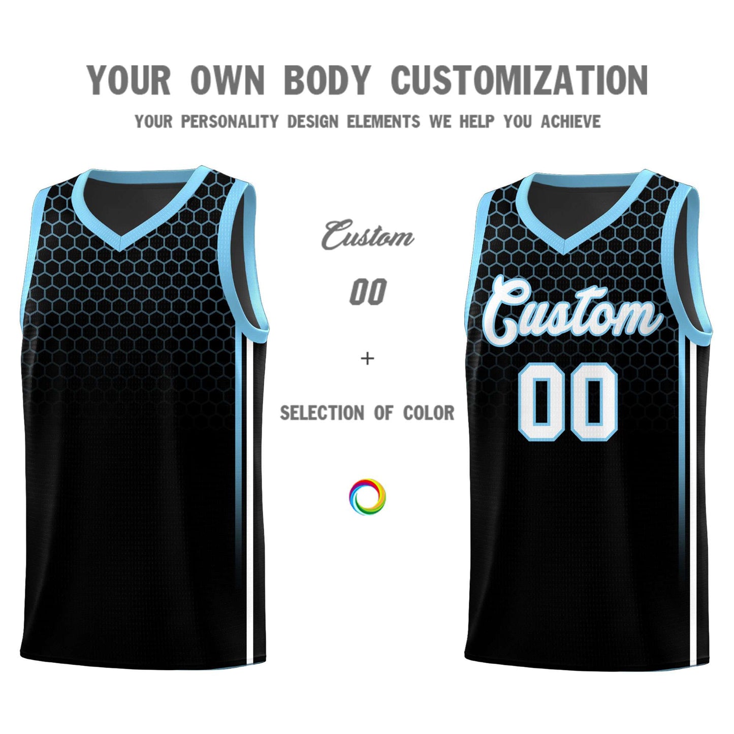 Custom Black Personalized Honeycomb Pattern Sports Uniform Basketball Jersey Limited