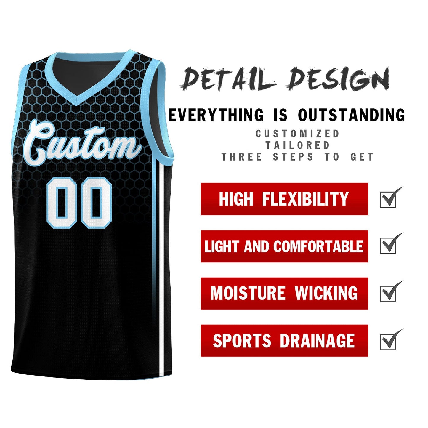 Custom Black Personalized Honeycomb Pattern Sports Uniform Basketball Jersey Limited