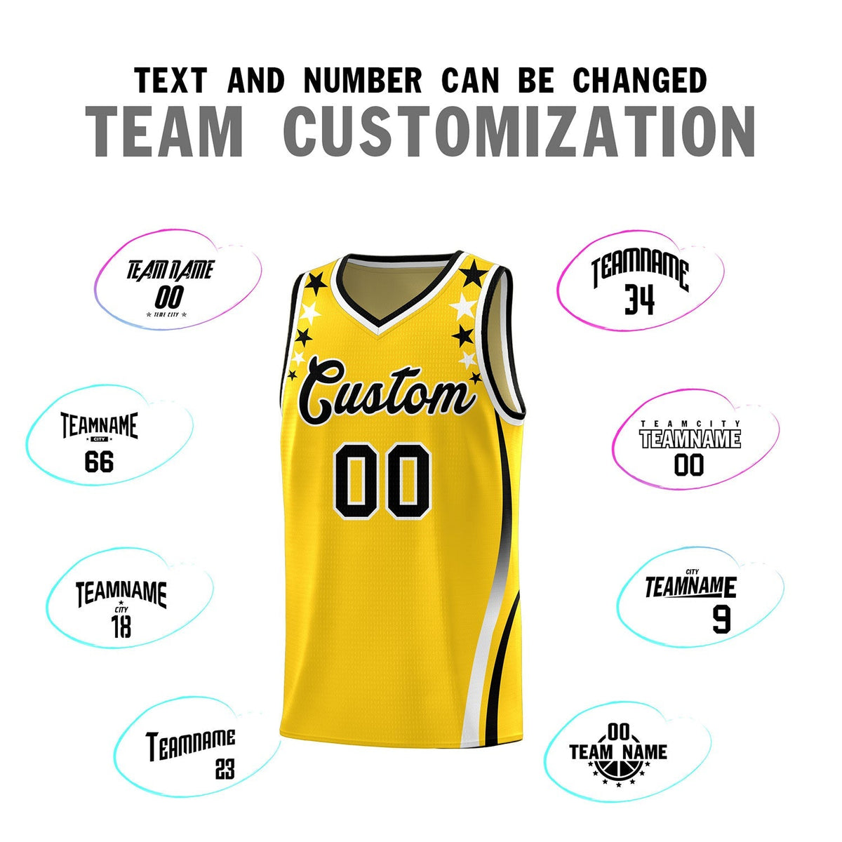 Custom Gold Shoulders Star Pattern Side Color Block Sports Uniform Basketball Jersey Limited