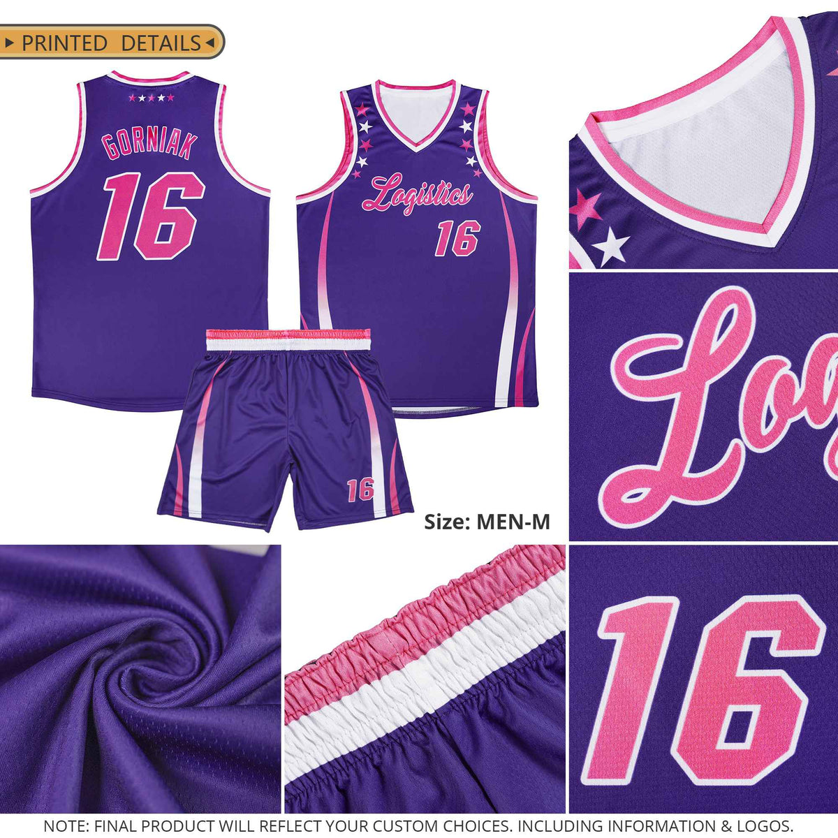 Custom Gold Shoulders Star Pattern Side Color Block Sports Uniform Basketball Jersey Limited