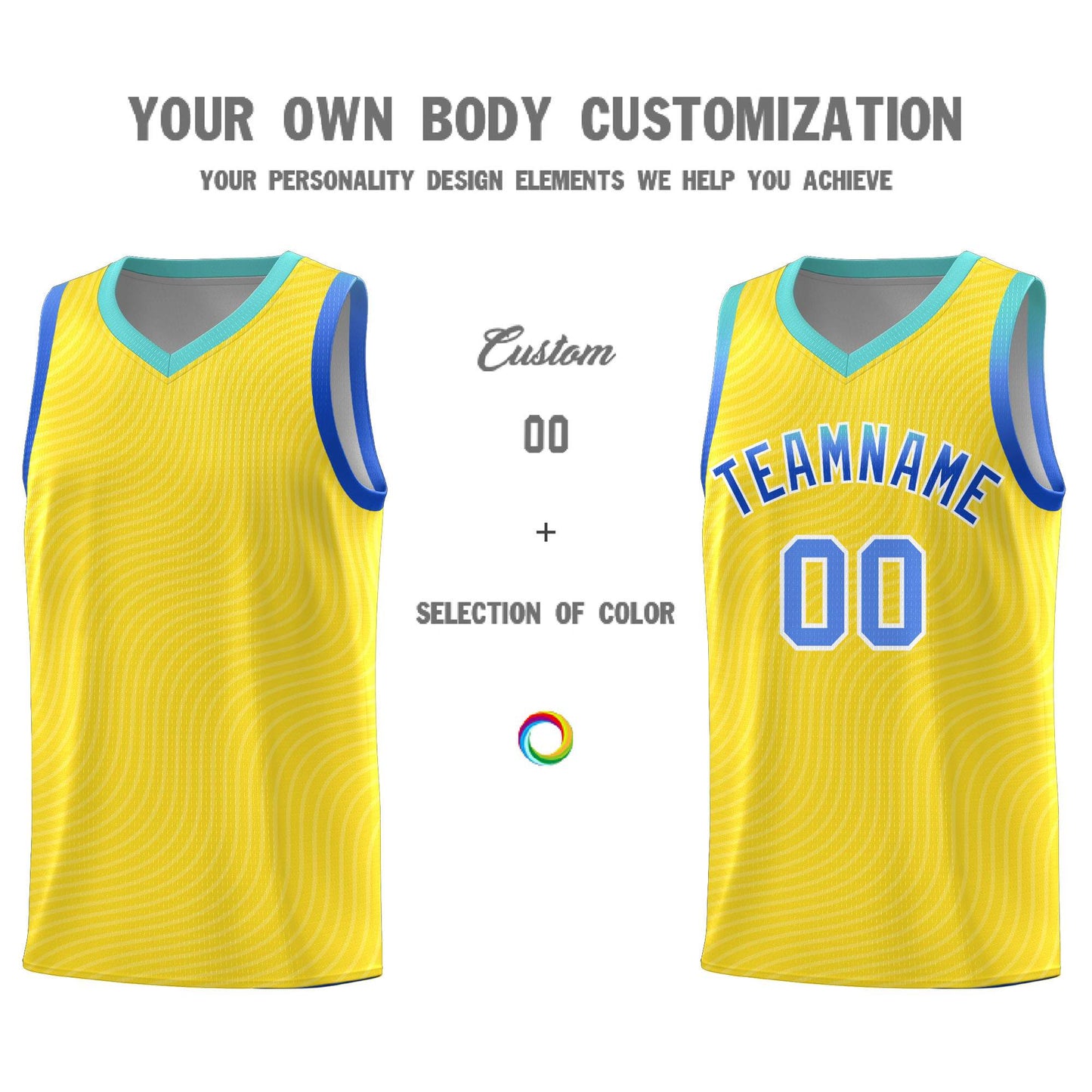 Custom Gold Bright Green Wave Pattern Sports Uniform Basketball Jersey Limited