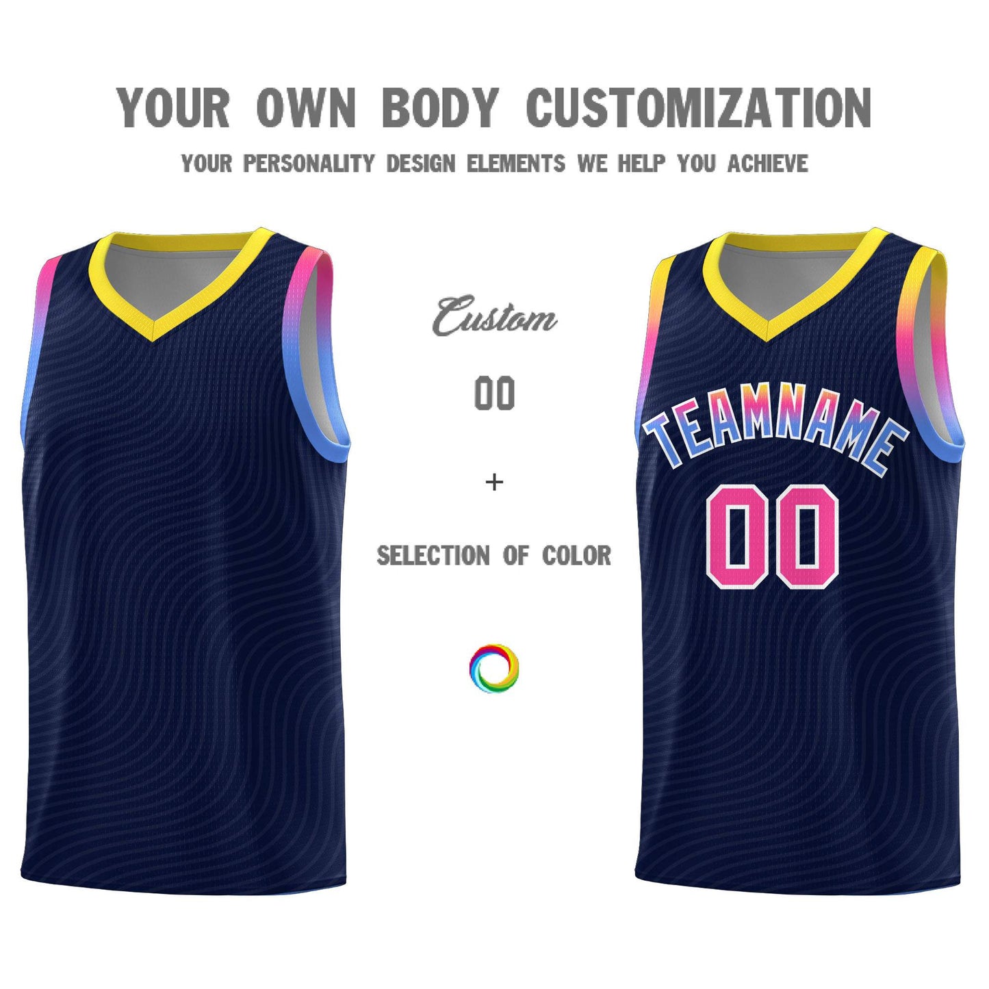 Custom Navy Gold Wave Pattern Sports Uniform Basketball Jersey Limited