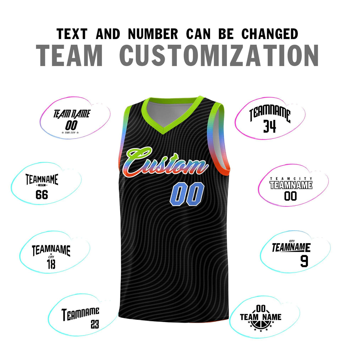 Custom Black Neon Green Wave Pattern Sports Uniform Basketball Jersey Limited
