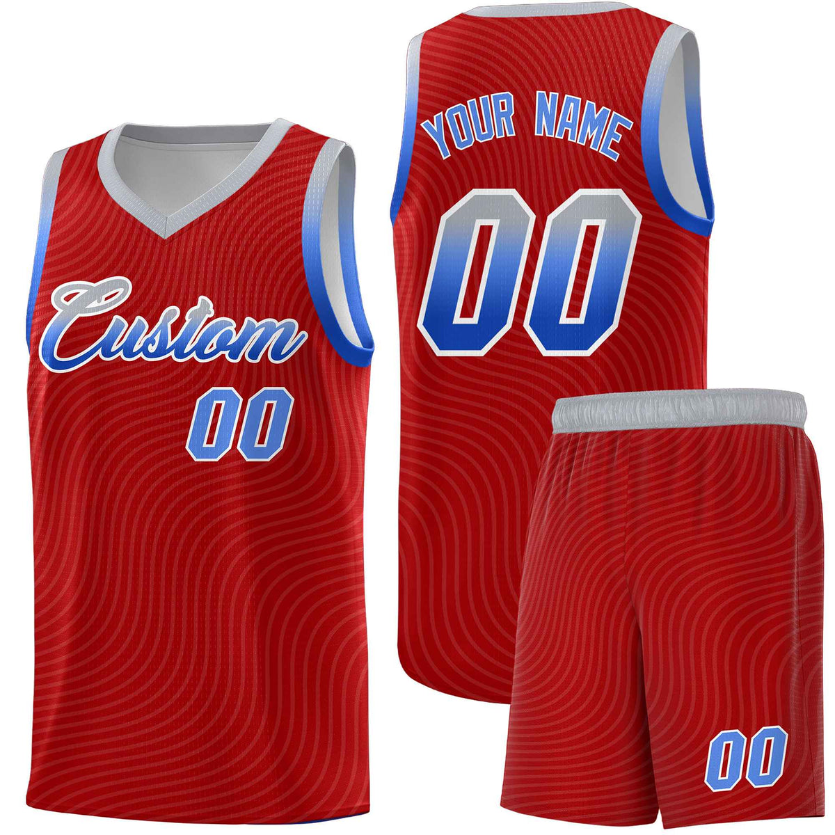 Custom Red Gray Wave Pattern Sports Uniform Basketball Jersey
