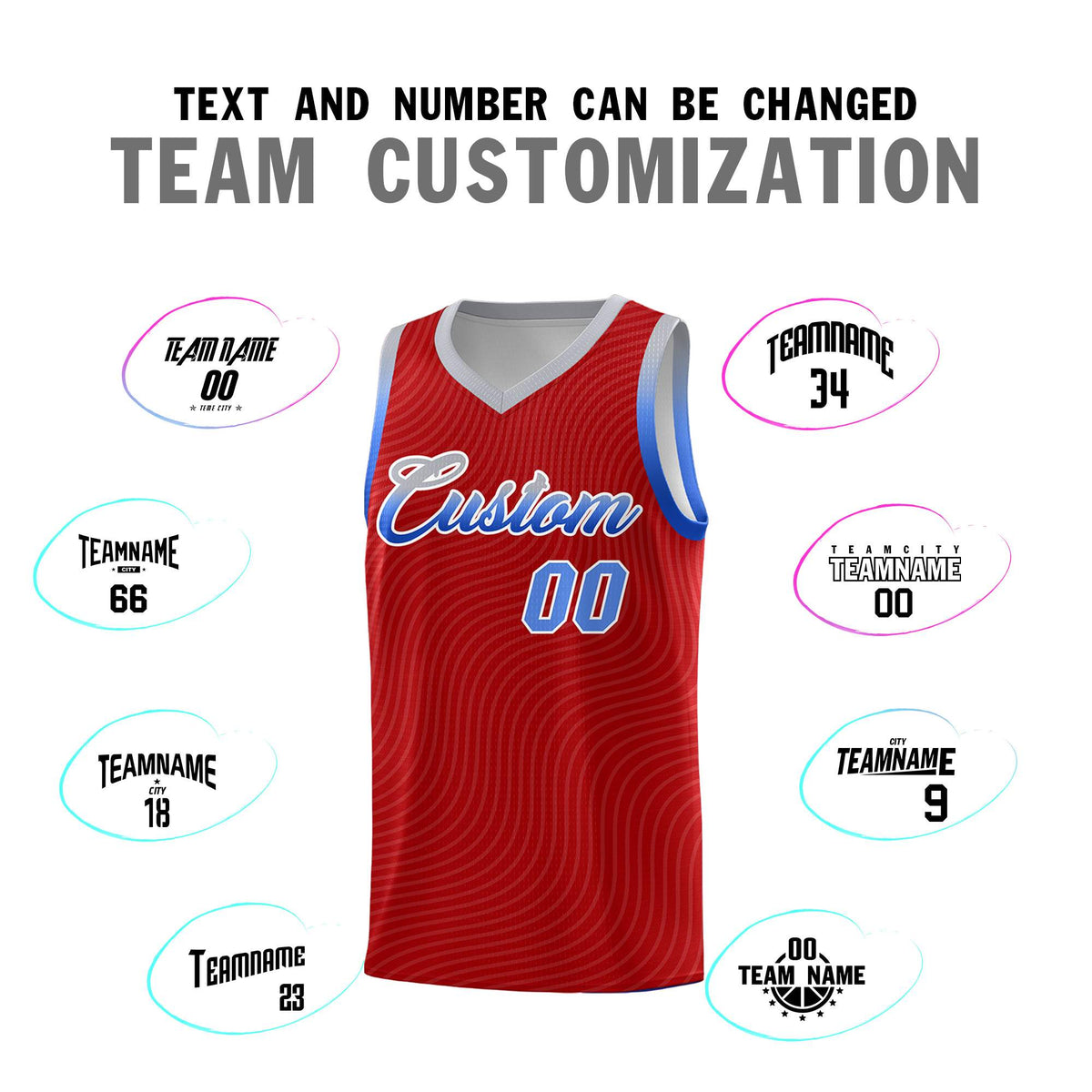 Custom Red Gray Wave Pattern Sports Uniform Basketball Jersey Limited