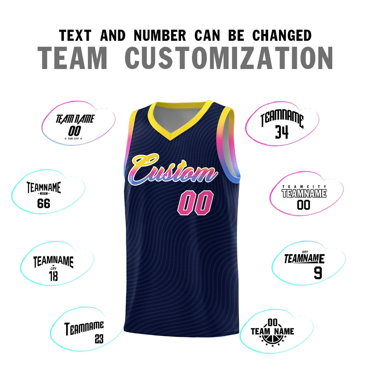 Custom Navy Gold Wave Pattern Sports Uniform Basketball Jersey Limited