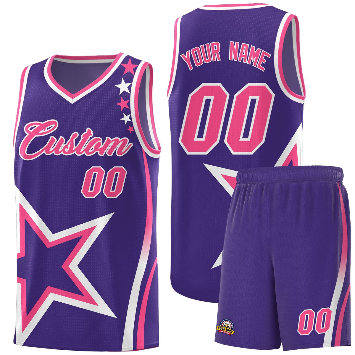 Custom Purple Shoulder Stars Graffiti Pattern Sets Basketball Jersey