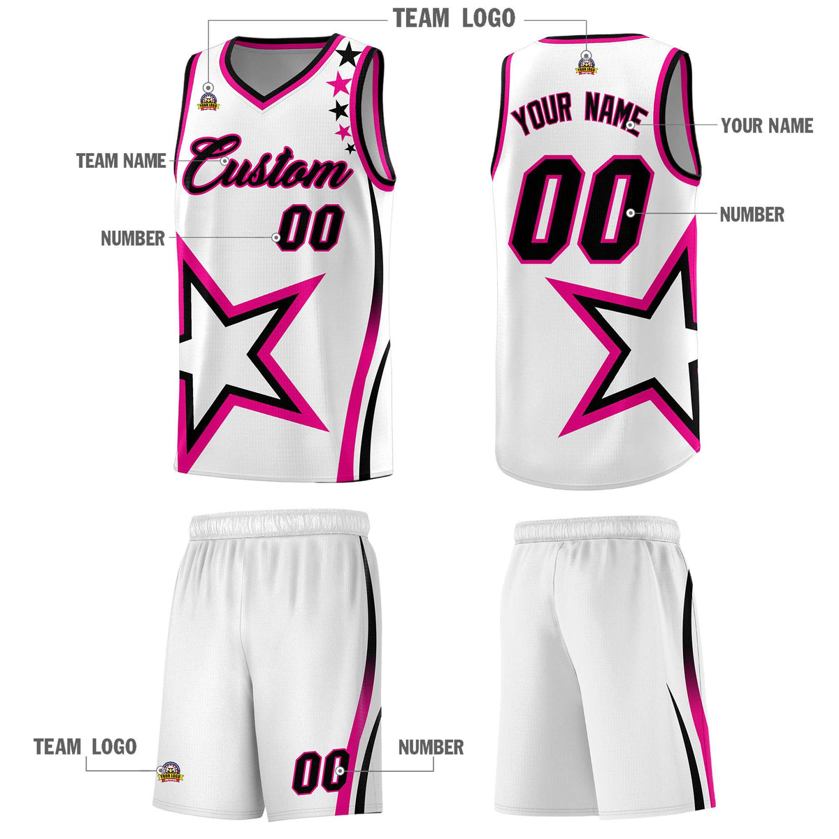 Custom White Shoulder Stars Graffiti Pattern Sets Basketball Jersey Limited