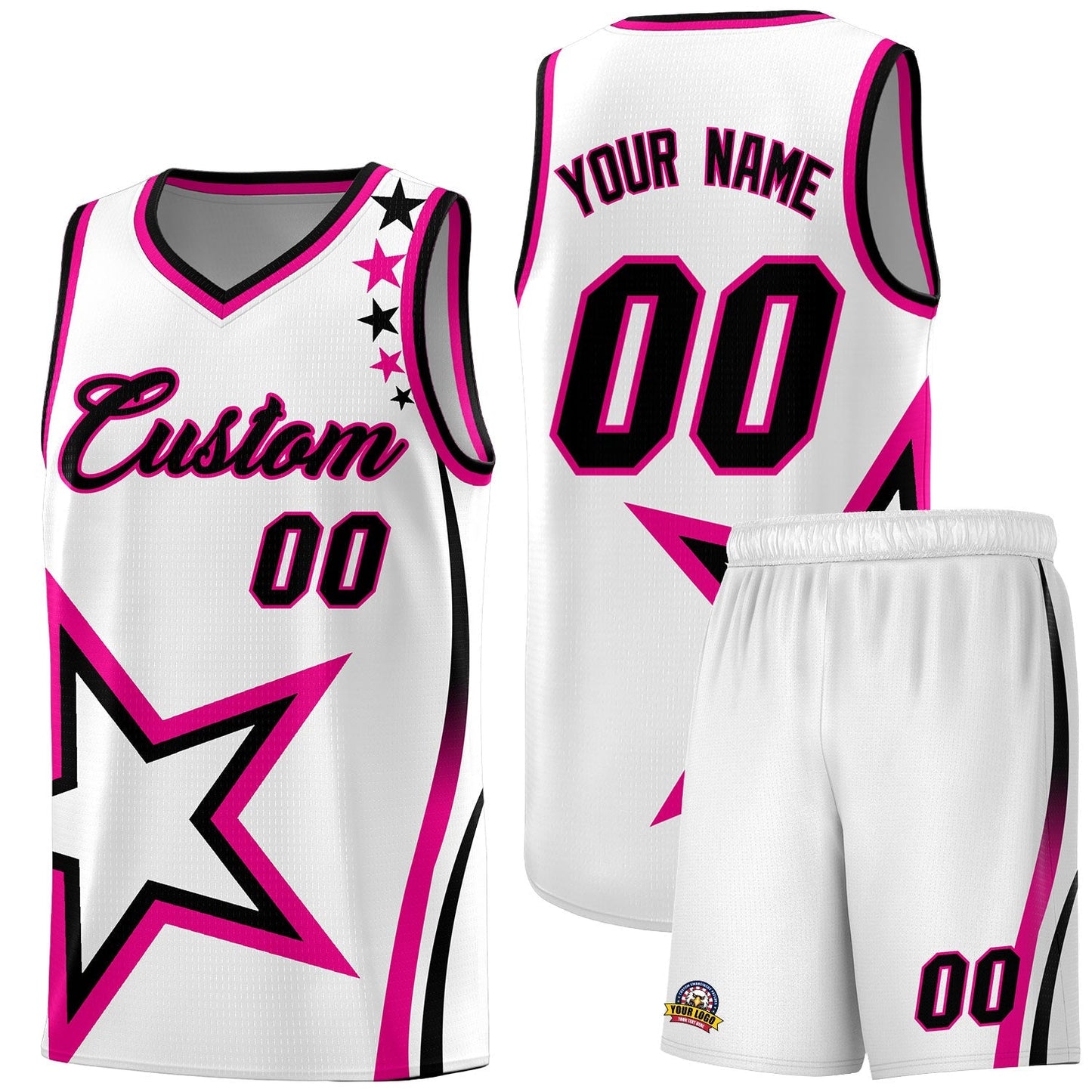 Custom White Shoulder Stars Graffiti Pattern Sets Basketball Jersey