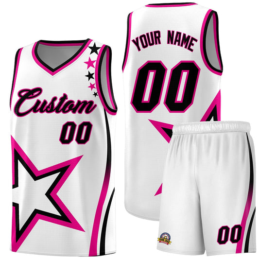 Custom White Shoulder Stars Graffiti Pattern Sets Basketball Jersey