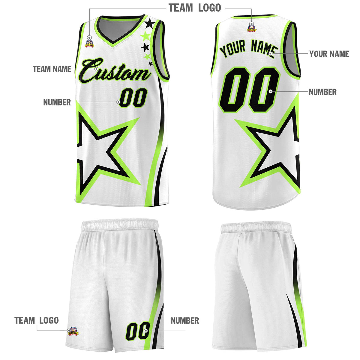 Custom White Shoulder Stars Graffiti Pattern Sets Basketball Jersey Limited