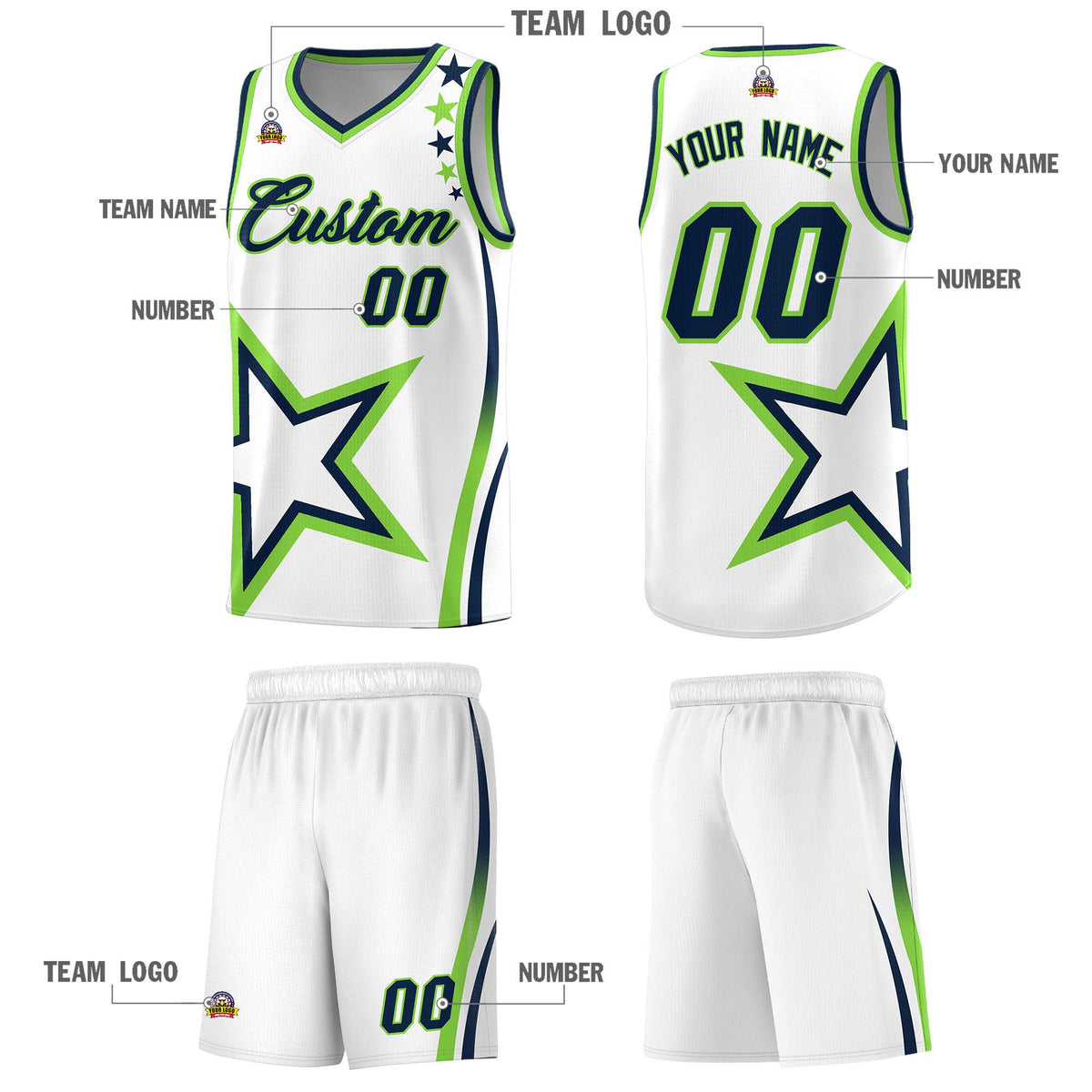 Custom White Shoulder Stars Graffiti Pattern Sets Basketball Jersey Limited