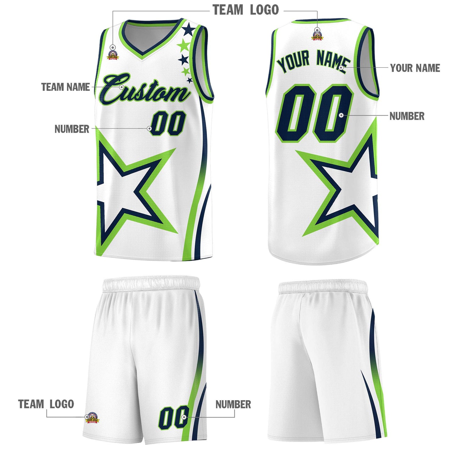 Custom White Shoulder Stars Graffiti Pattern Sets Basketball Jersey Limited