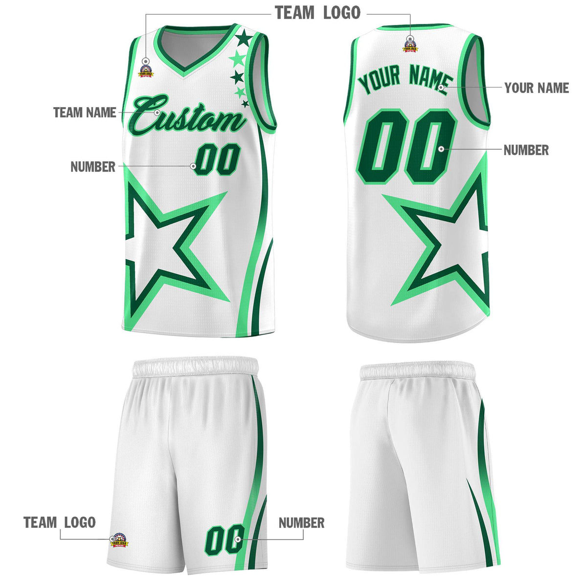 Custom White Shoulder Stars Graffiti Pattern Sets Basketball Jersey Limited