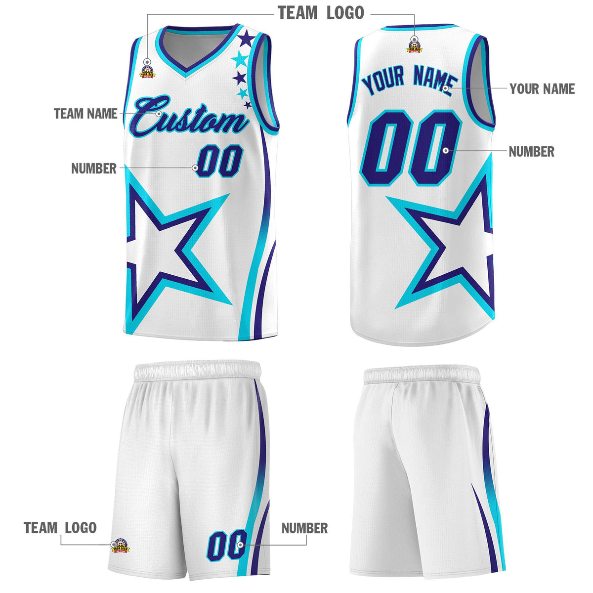 Custom White Shoulder Stars Graffiti Pattern Sets Basketball Jersey Limited