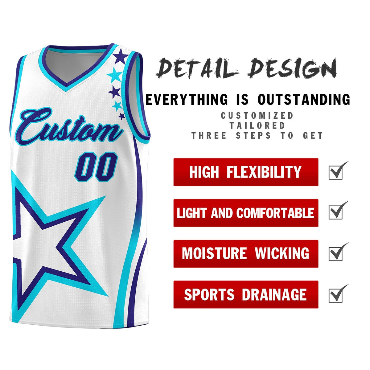 Custom White Shoulder Stars Graffiti Pattern Sets Basketball Jersey Limited
