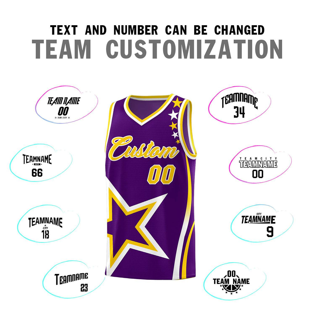 Custom Purple Shoulder Stars Graffiti Pattern Sets Basketball Jersey Limited