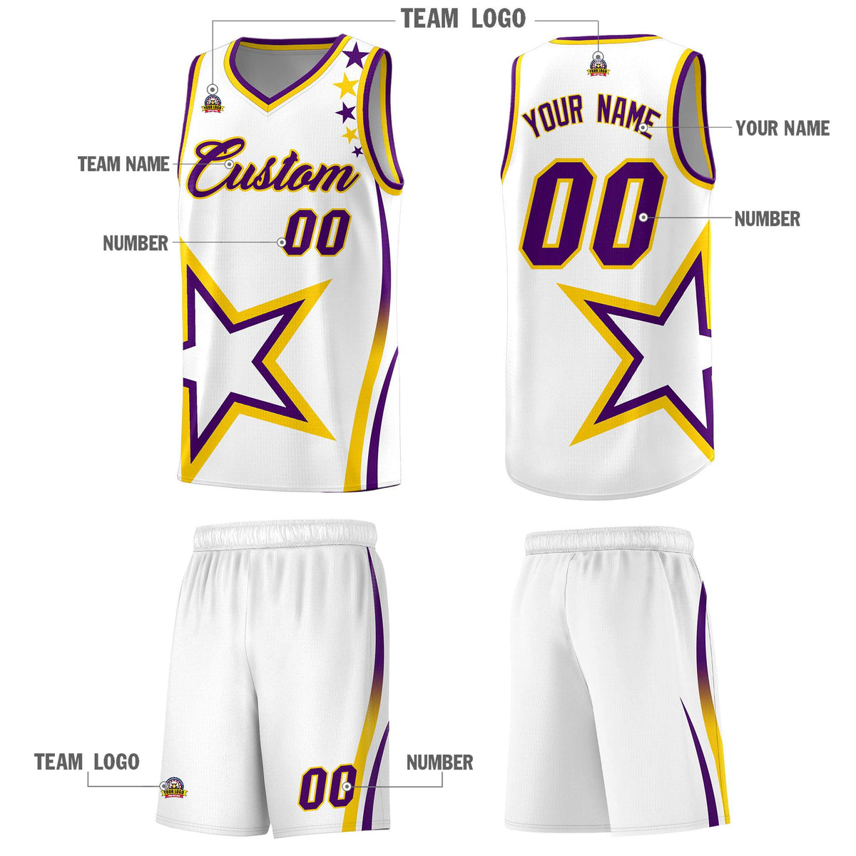 Custom White Shoulder Stars Graffiti Pattern Sets Basketball Jersey Limited