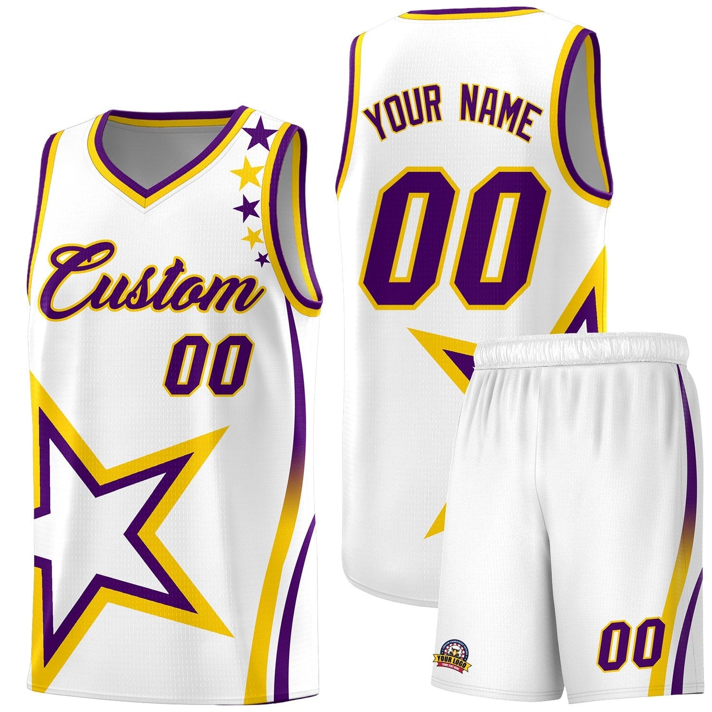 Custom White Shoulder Stars Graffiti Pattern Sets Basketball Jersey