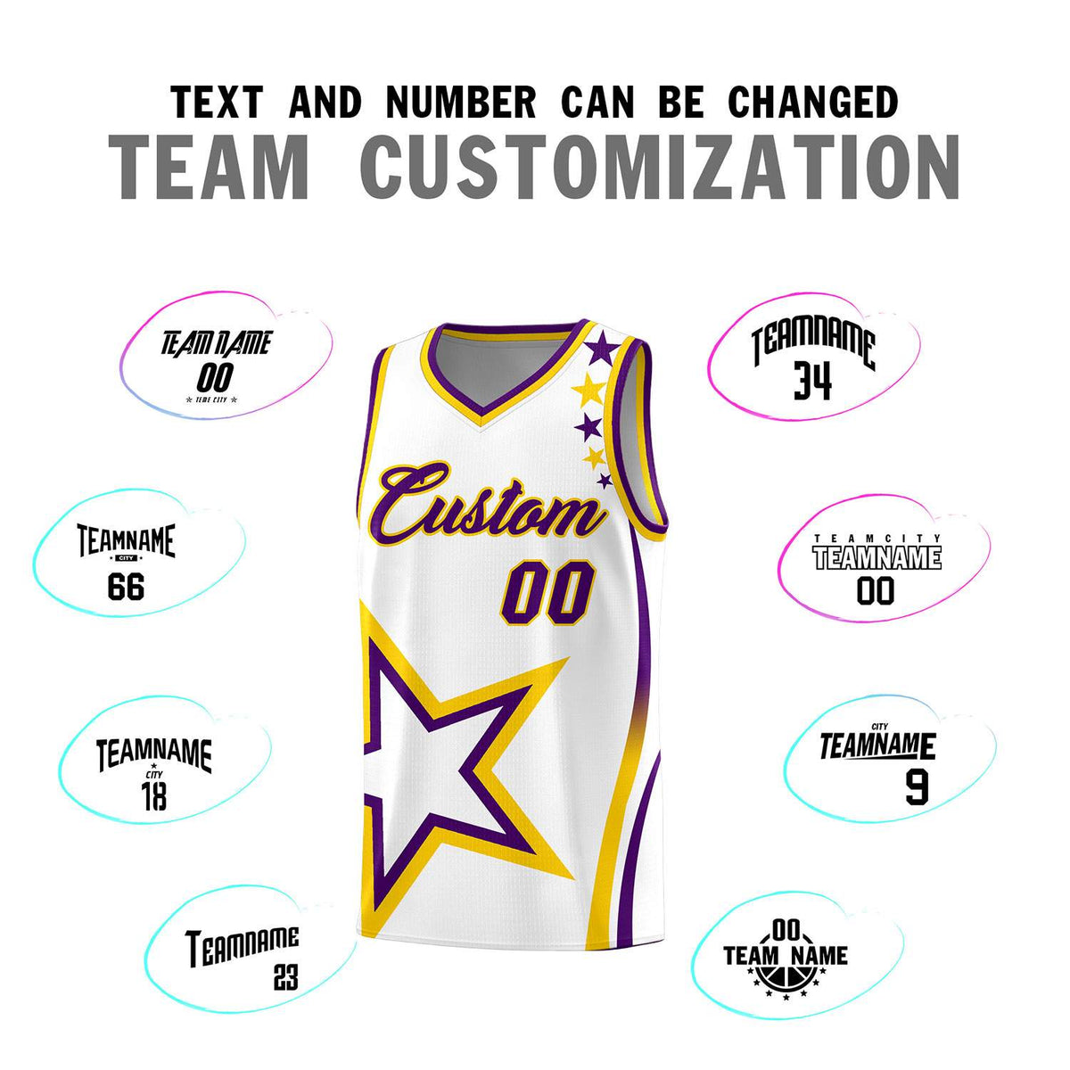 Custom White Shoulder Stars Graffiti Pattern Sets Basketball Jersey Limited