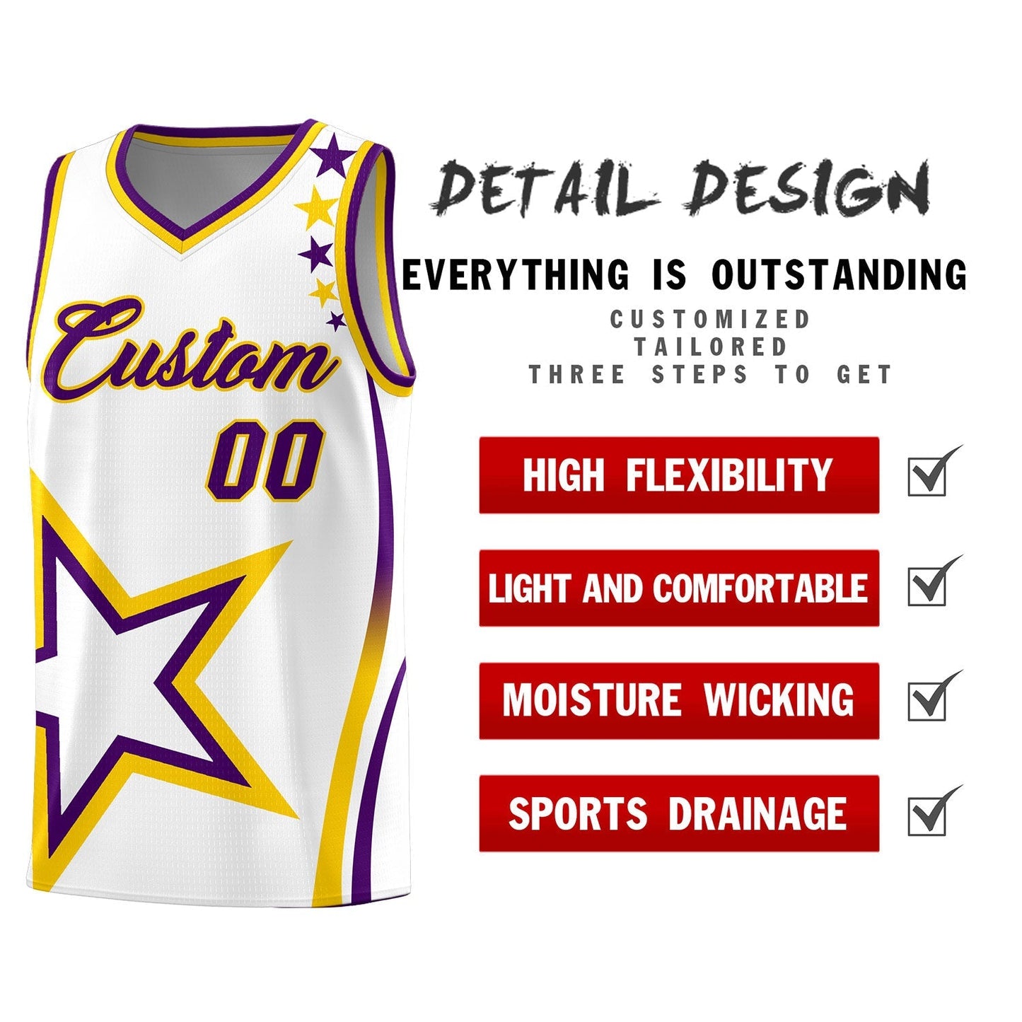 Custom White Shoulder Stars Graffiti Pattern Sets Basketball Jersey Limited