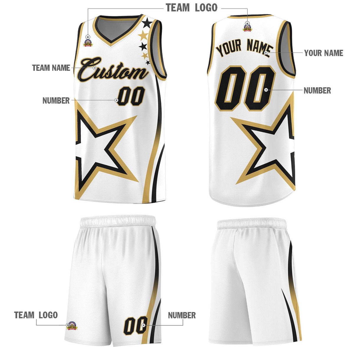 Custom White Shoulder Stars Graffiti Pattern Sets Basketball Jersey Limited