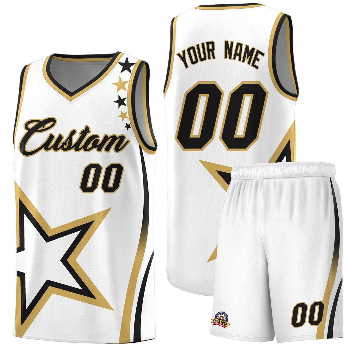 Custom White Shoulder Stars Graffiti Pattern Sets Basketball Jersey