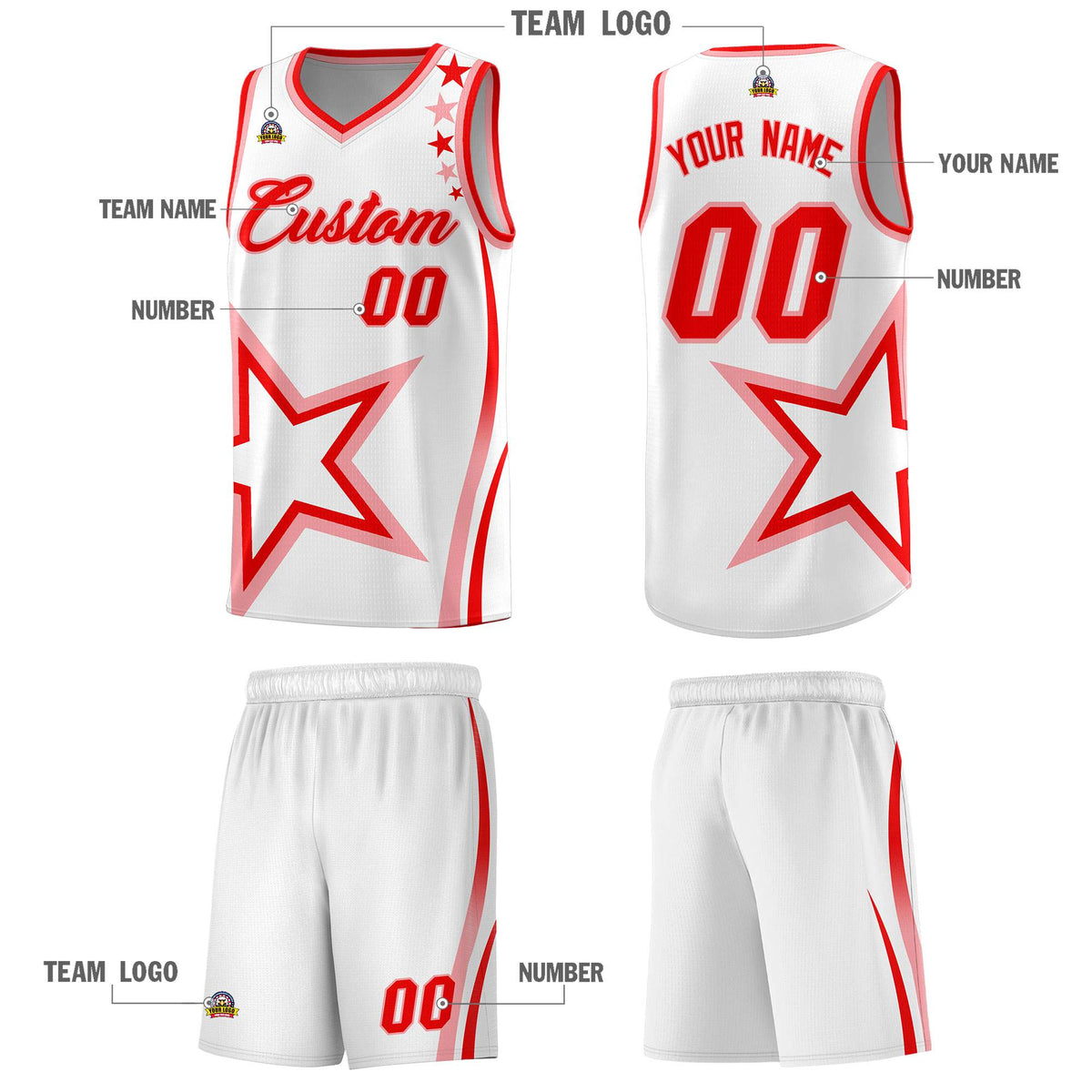 Custom White Shoulder Stars Graffiti Pattern Sets Basketball Jersey Limited