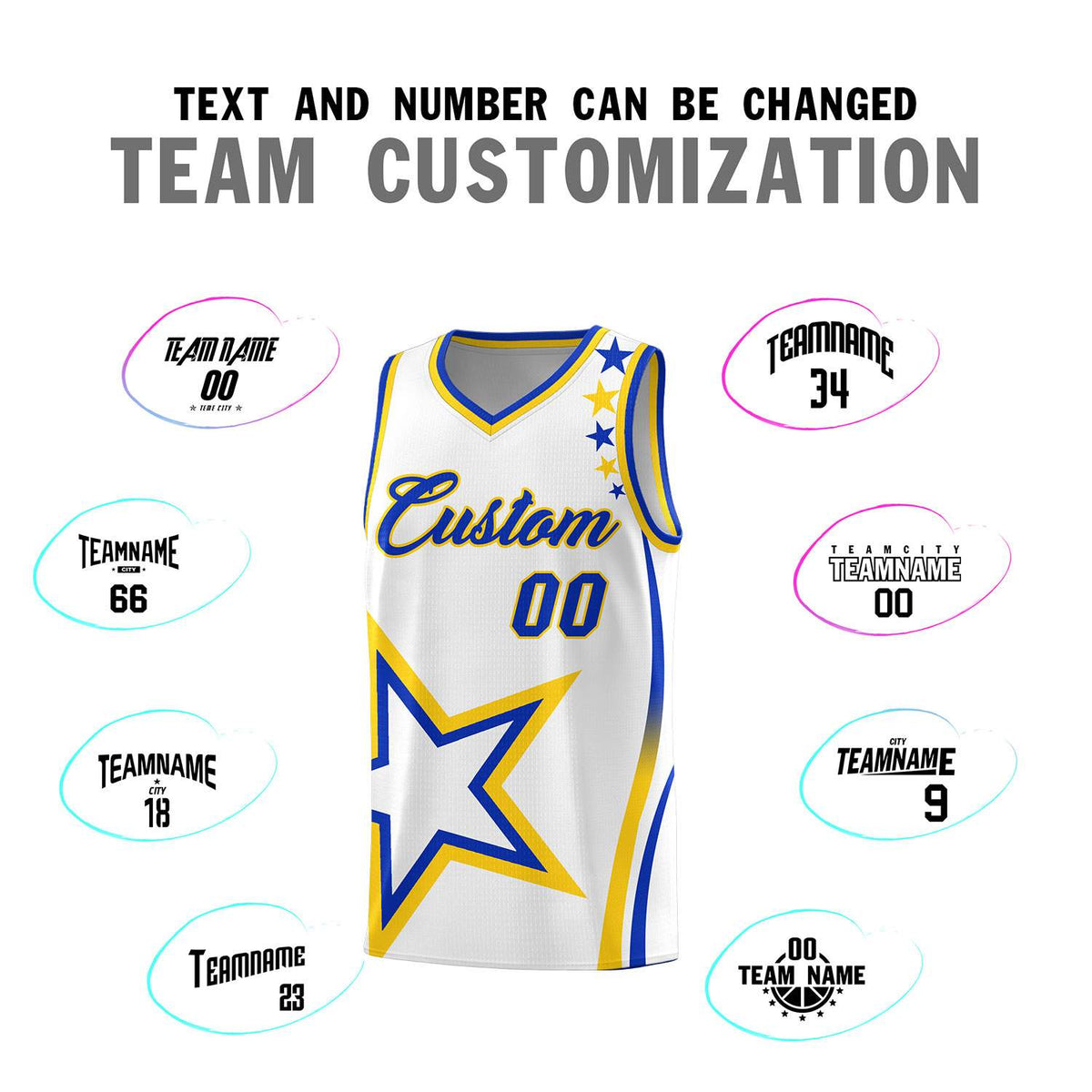 Custom White Shoulder Stars Graffiti Pattern Sets Basketball Jersey Limited