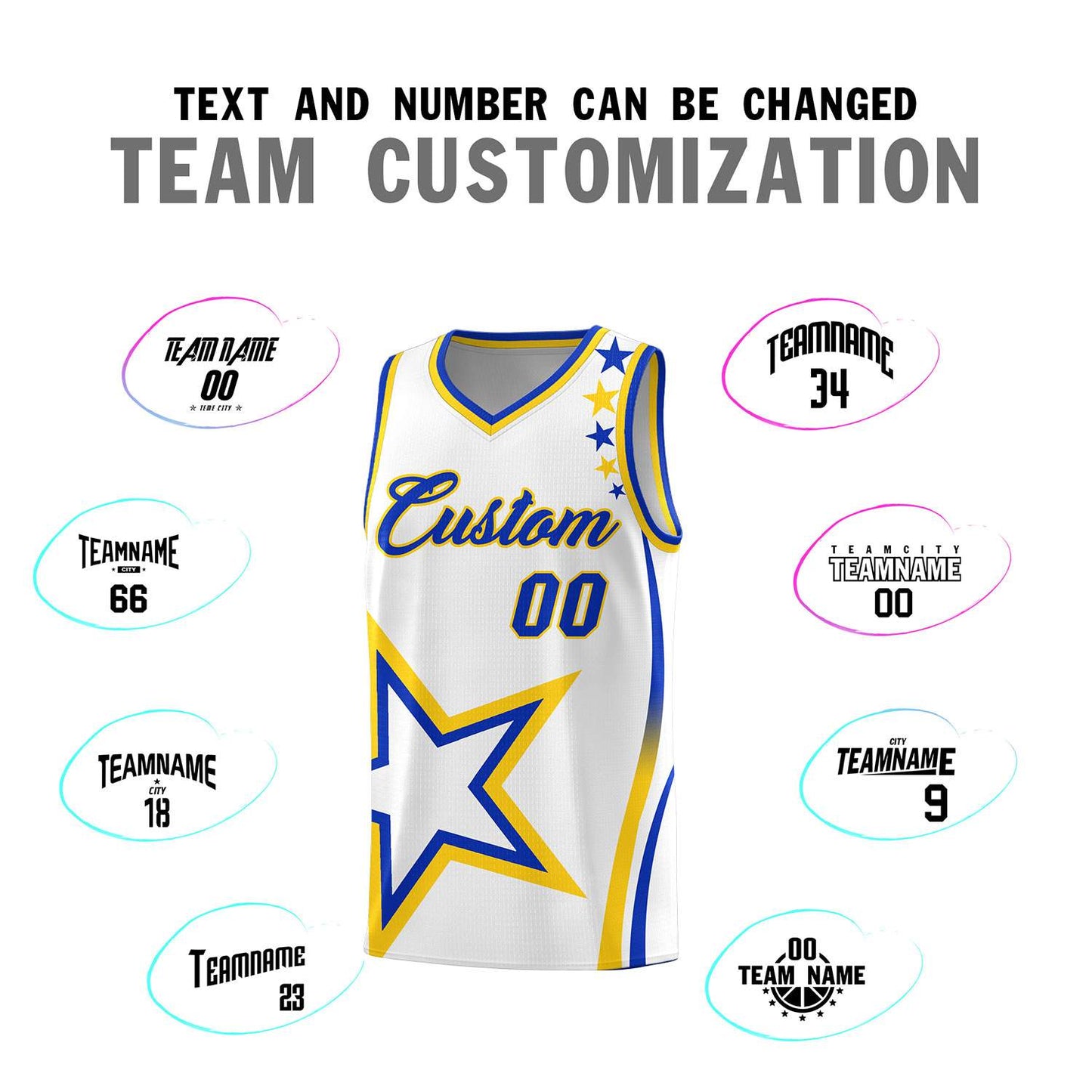 Custom White Shoulder Stars Graffiti Pattern Sets Basketball Jersey Limited