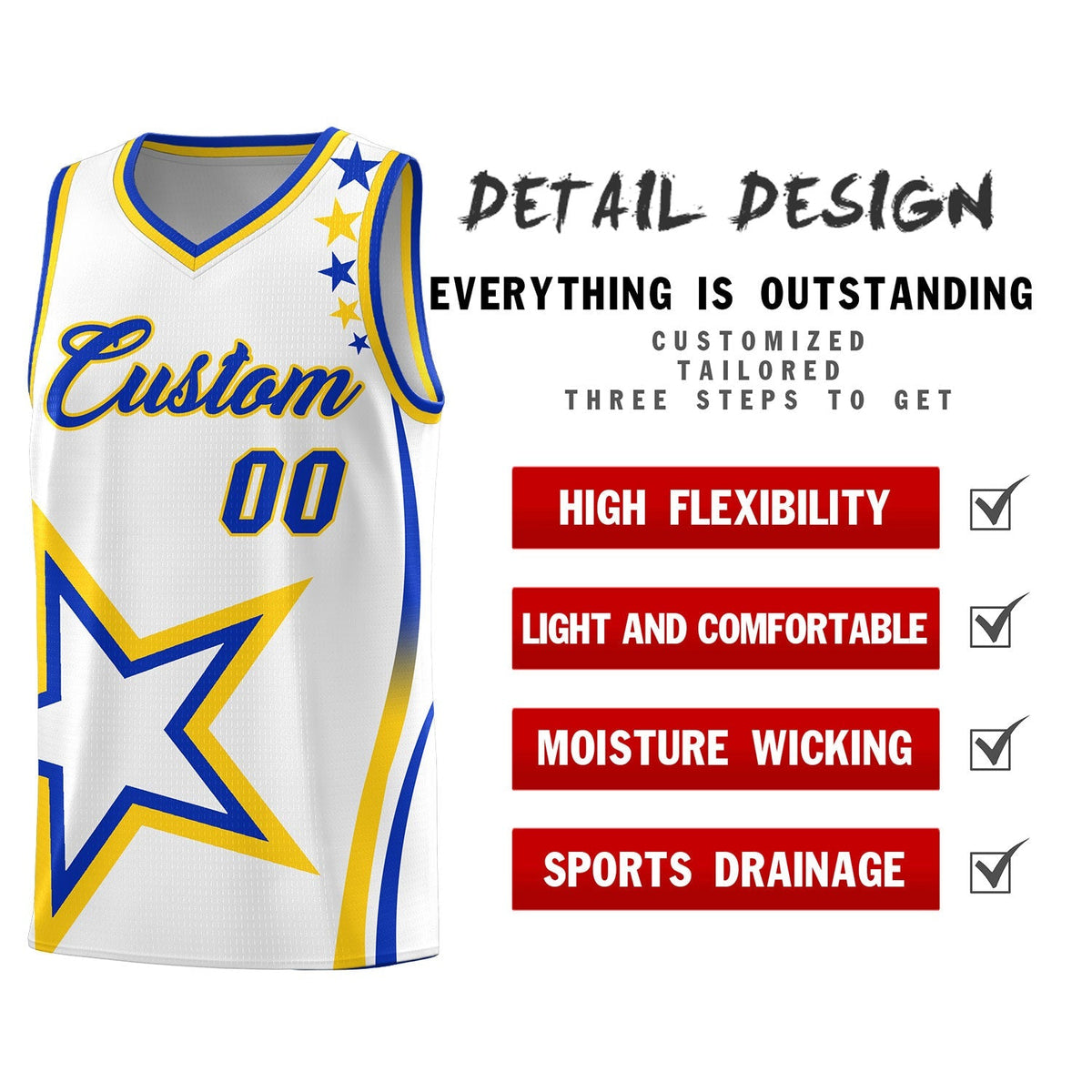 Custom White Shoulder Stars Graffiti Pattern Sets Basketball Jersey Limited