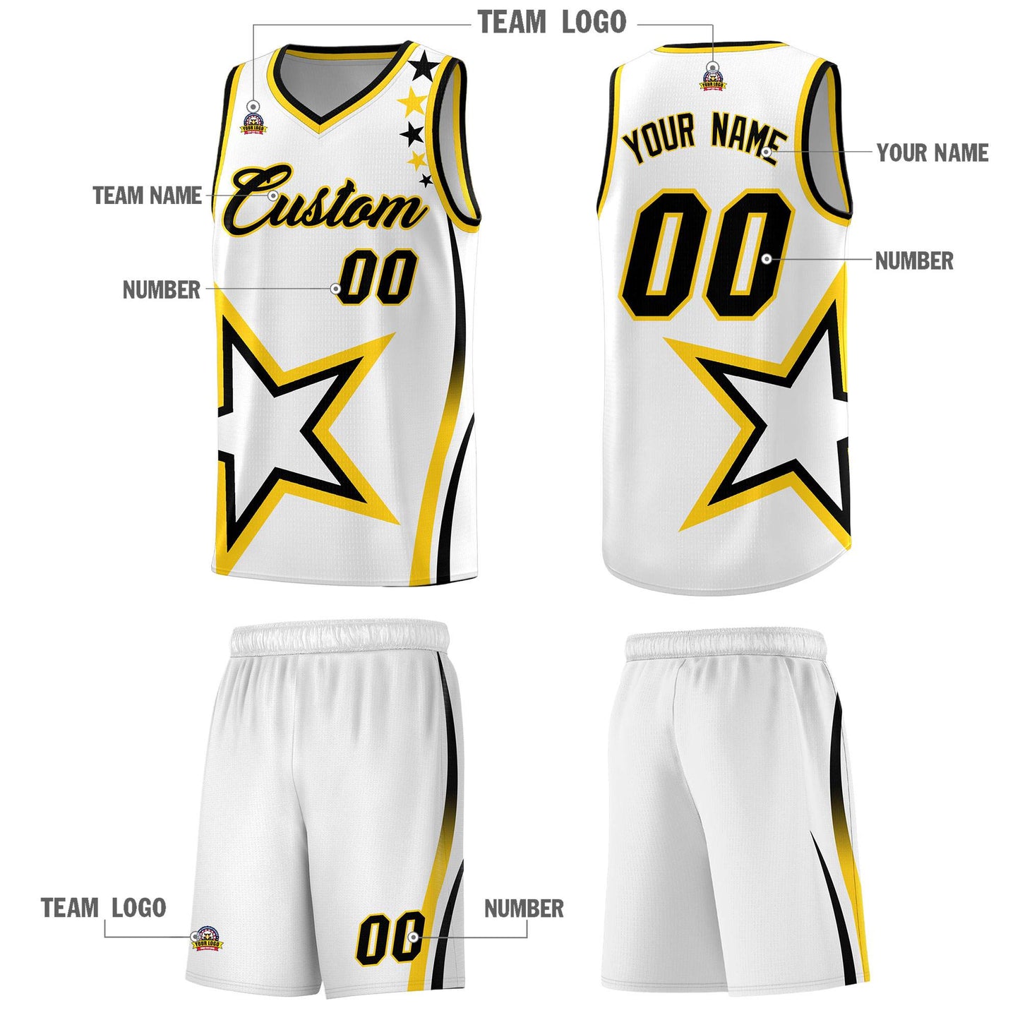Custom White Shoulder Stars Graffiti Pattern Sets Basketball Jersey Limited
