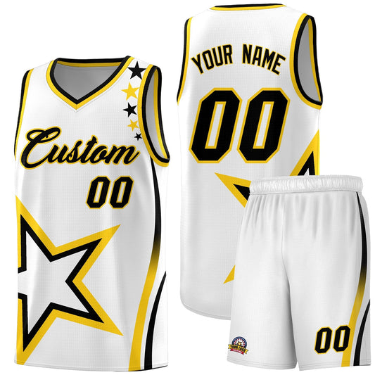 Custom White Shoulder Stars Graffiti Pattern Sets Basketball Jersey