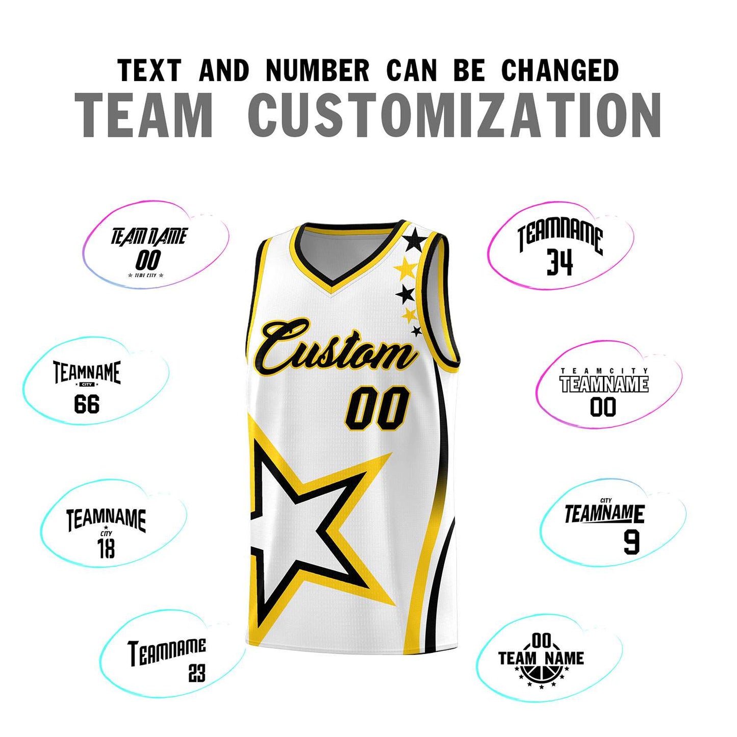 Custom White Shoulder Stars Graffiti Pattern Sets Basketball Jersey Limited