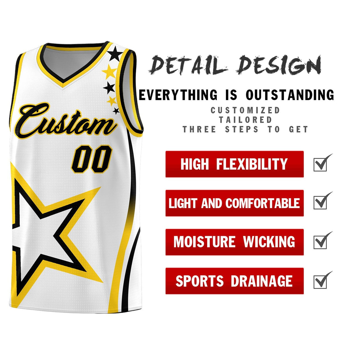Custom White Shoulder Stars Graffiti Pattern Sets Basketball Jersey Limited
