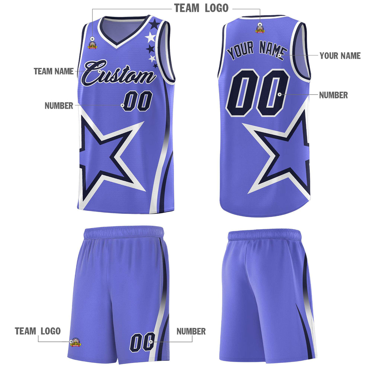 Custom Purple Shoulder Stars Graffiti Pattern Sets Basketball Jersey Limited