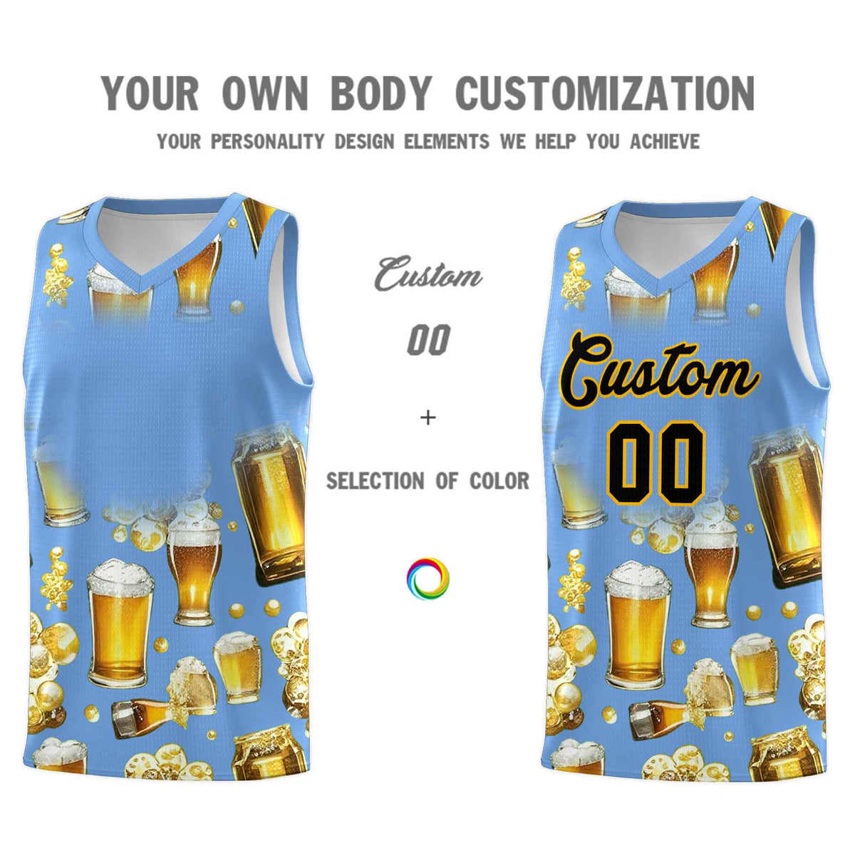 Custom Light Blue National Beer Day Personalized Beer Bubble Basketball Jersey Limited