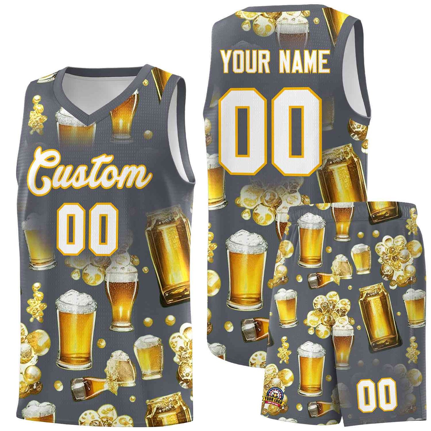 Custom Gray National Beer Day Personalized Beer Bubble Basketball Jersey