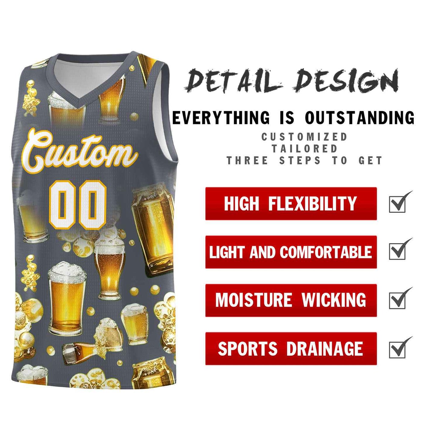 Custom Gray National Beer Day Personalized Beer Bubble Basketball Jersey Limited