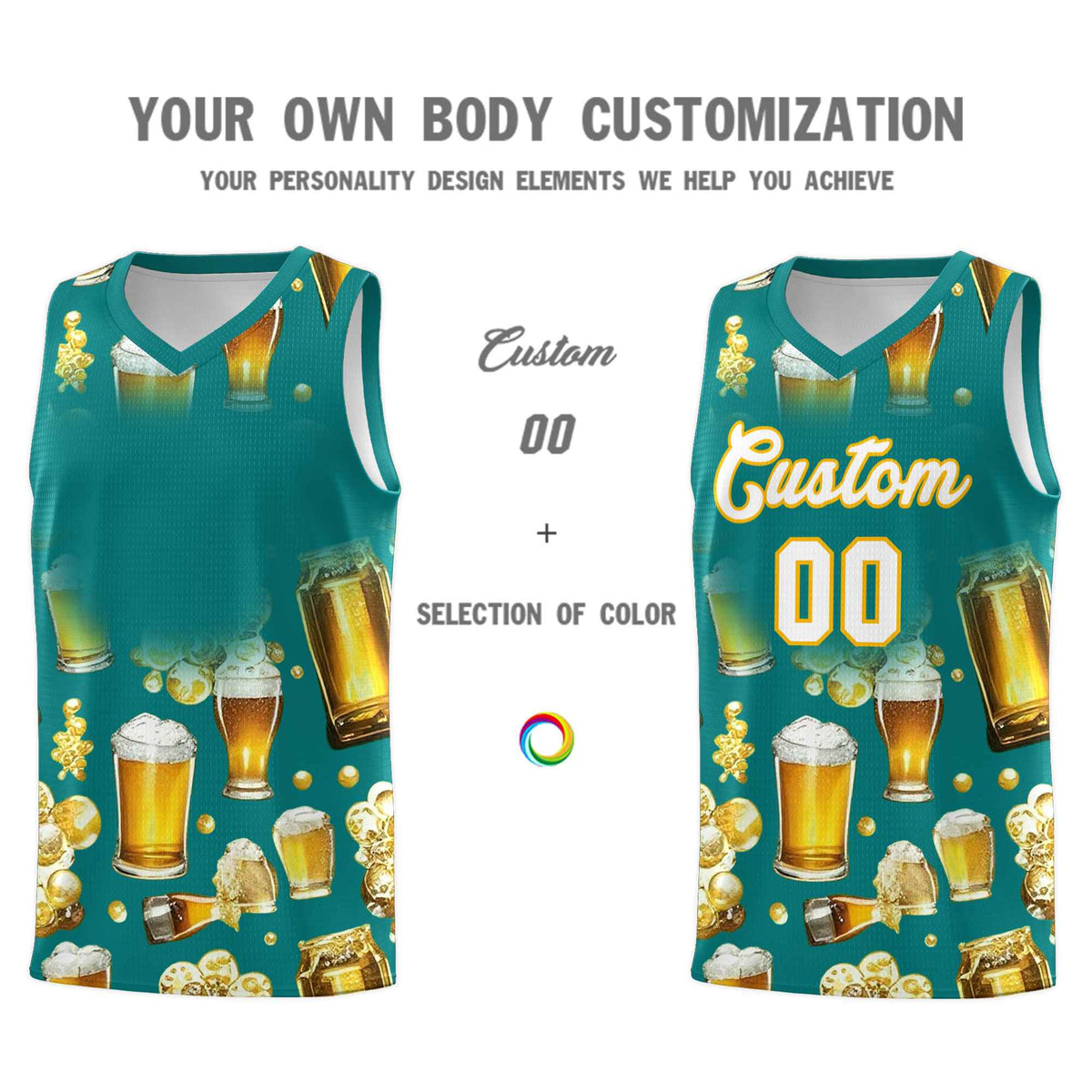 Custom Teal National Beer Day Personalized Beer Bubble Basketball Jersey Limited