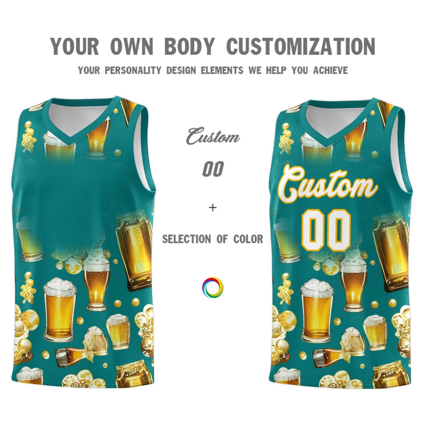 Custom Teal National Beer Day Personalized Beer Bubble Basketball Jersey Limited