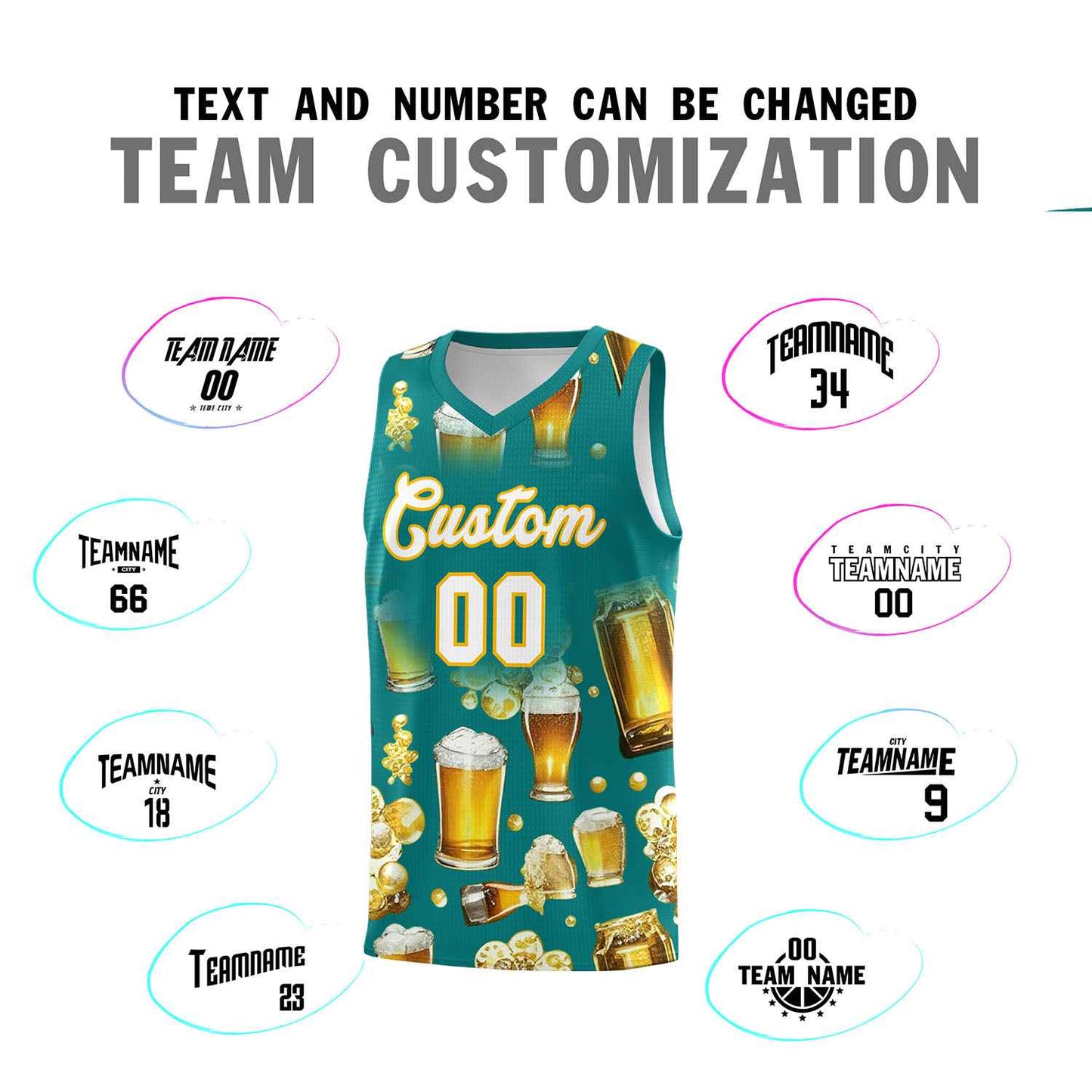 Custom Teal National Beer Day Personalized Beer Bubble Basketball Jersey Limited