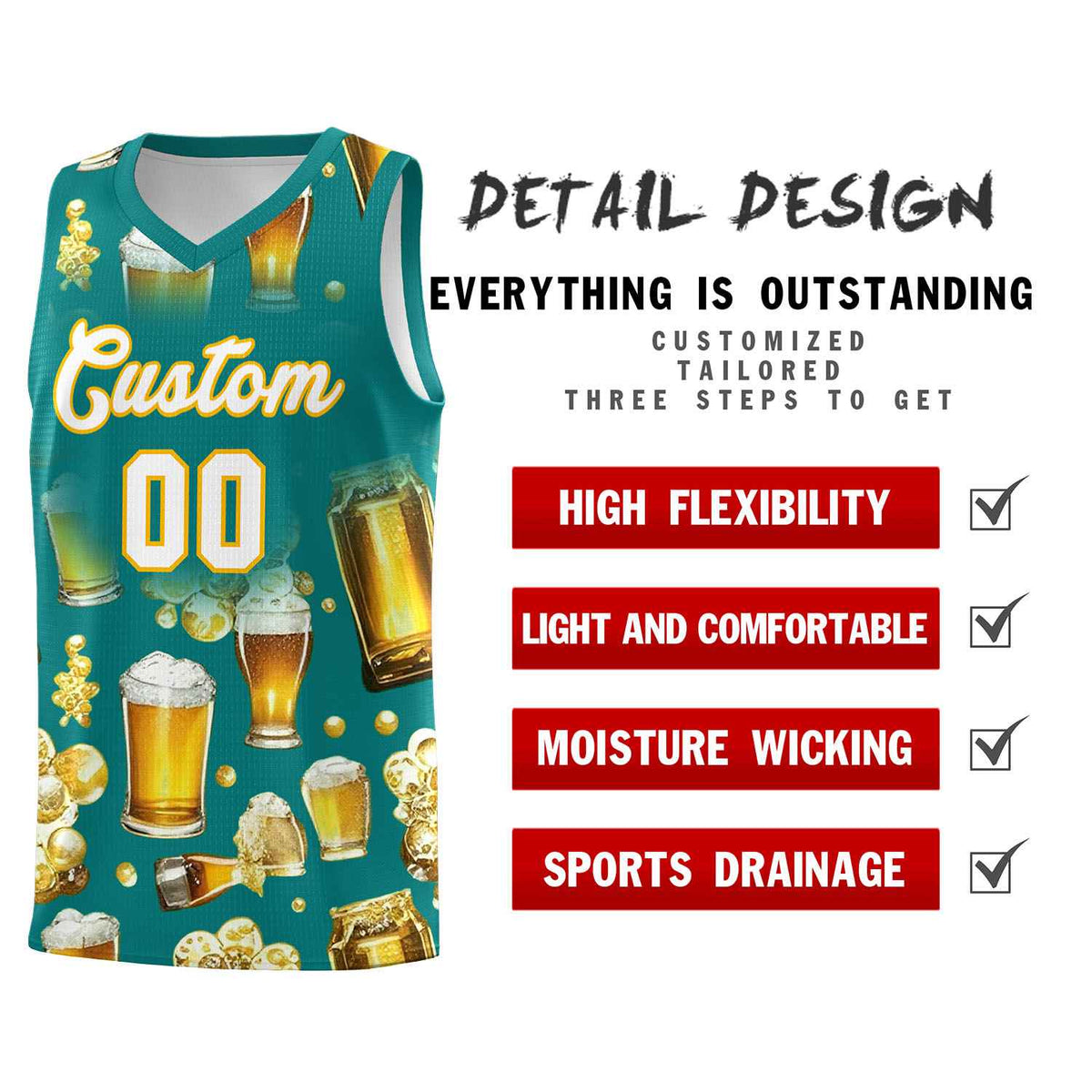 Custom Teal National Beer Day Personalized Beer Bubble Basketball Jersey Limited