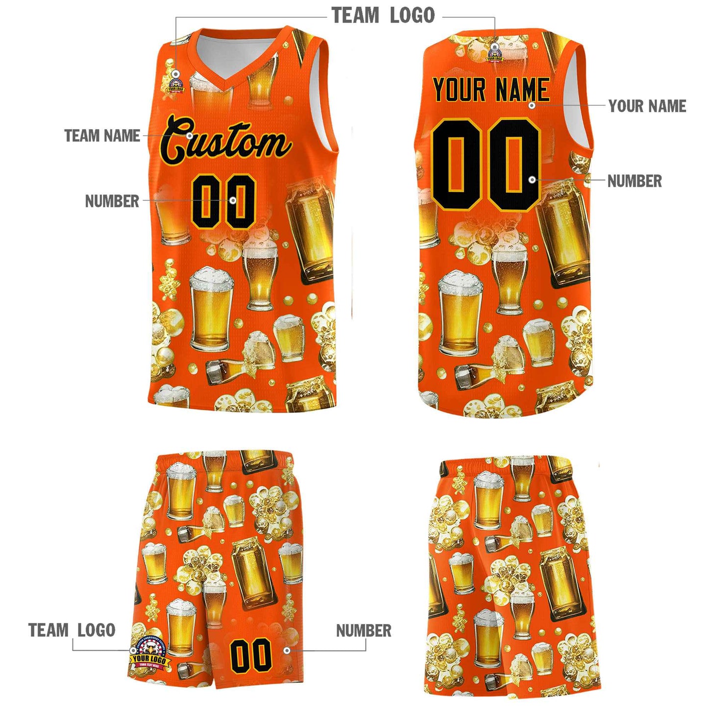 Custom Orange National Beer Day Personalized Beer Bubble Basketball Jersey Limited